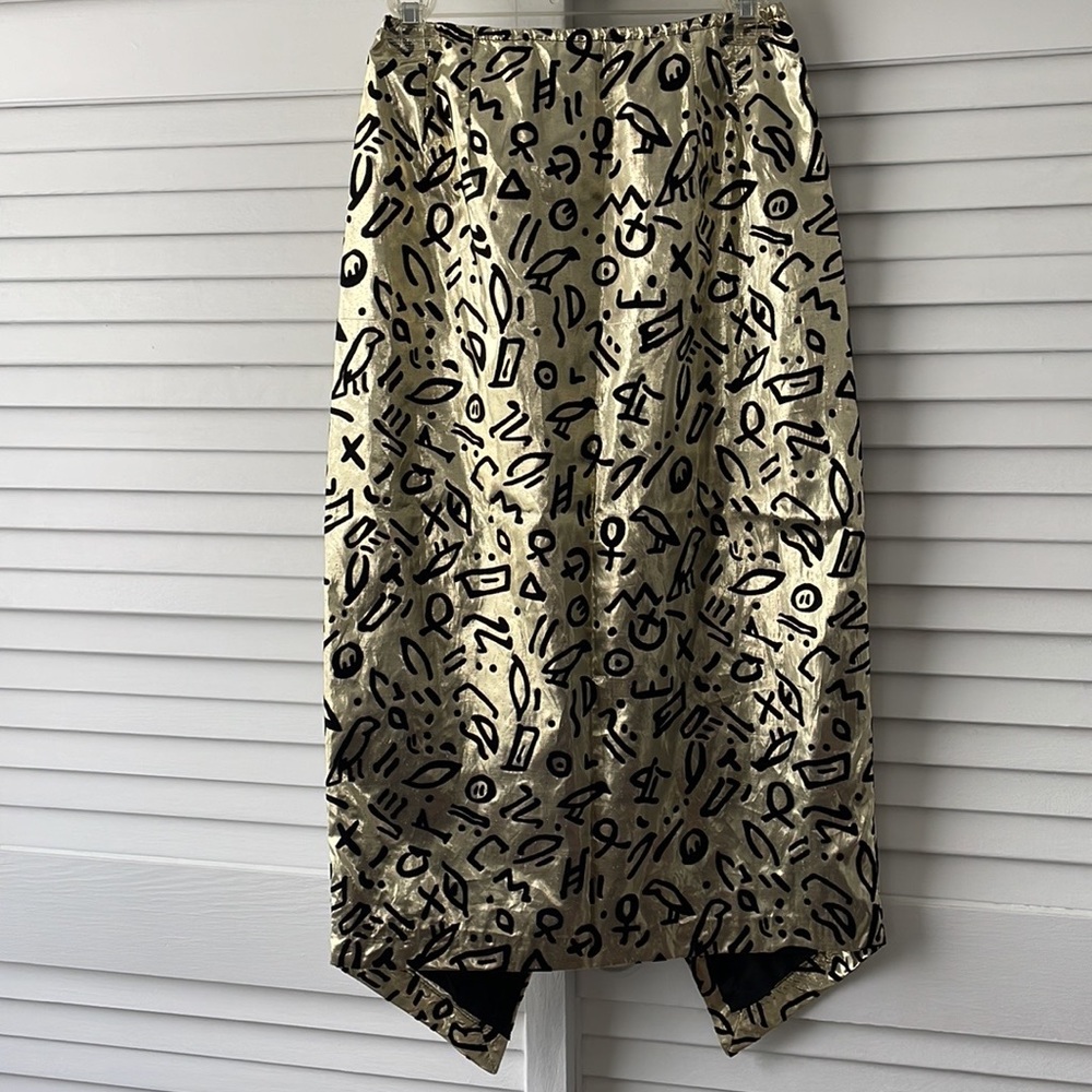 VINTAGE EGYPTIAN HIEROGLYPHICS GOLD & BLACK MIDI SKIRT
